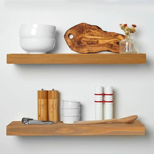 Homeforia 24 inch Golden Oak Floating Shelf, High End Solid Real Wood 24inch Small Floating Shelves for Wall Mounted, Oak Wooden 24in Floating Shelves, Heavy Duty Bracket, 24 X 6.5 X 1.75 in, Set of 3 - ModernBath