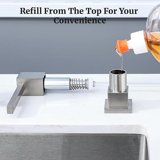Sink Soap Dispenser for Kitchen Sink Brushed Nickel, All Brass Built-in and Refill from Top Design,Metal Hand Soap & Dish Soap Copper Pump - ModernBath