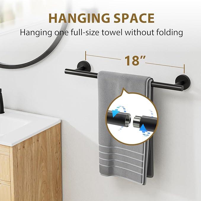 Matte Black Bathroom Hardware Set, Modern 18 Inch Towel Bar Set, Wall Mounted Bathroom Accessories Set, Durable SUS304 Stainless Steel, 4-Piece - ModernBath