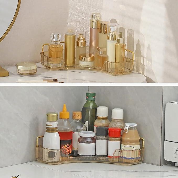 INVSSENE Corner Bathroom Countertop Organizer, Vanity Organizer Trays for Counter, Makeup Organizers, Perfume Tray, Skincare Shelf Storage Gifts for Women Girl Student (Yellow, 1 Tier) - ModernBath
