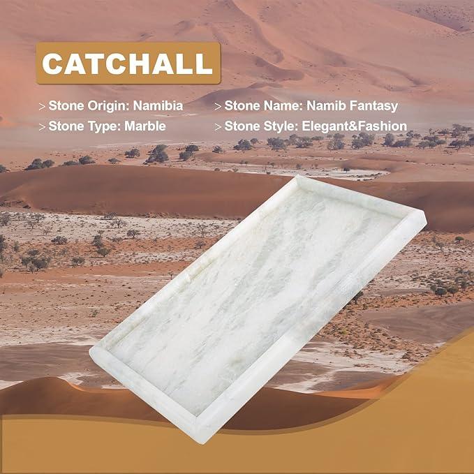 Koville African Natural Marble Tray, 12"x7" Coffee Table Vanity/Decorative Tray for Jewerly, Watch, Perfume Candle Tray for Bedroom/Bathroom/Kitchen Countertop - ModernBath