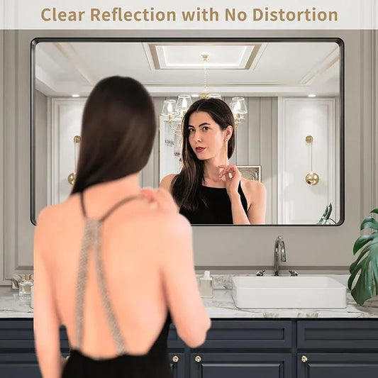 LOAAO 60X30 Inch Black Metal Framed Bathroom Mirror for Wall, Matte Black Bathroom Vanity Mirror Farmhouse, Large Rounded Rectangle Mirror, Anti-Rust, Tempered Glass, Hangs Horizontally or Vertically - ModernBath