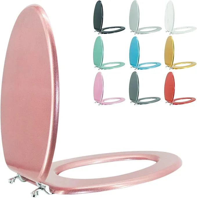 BLOFDE Elongated Toilet Seat Wood Toilet Seat Prevent Shifting with Zinc Alloy Hinges American Standard Size Toilet Seat Easy to Install also Easy to Clean (Elongated,Sparkling Queen Red) - ModernBath