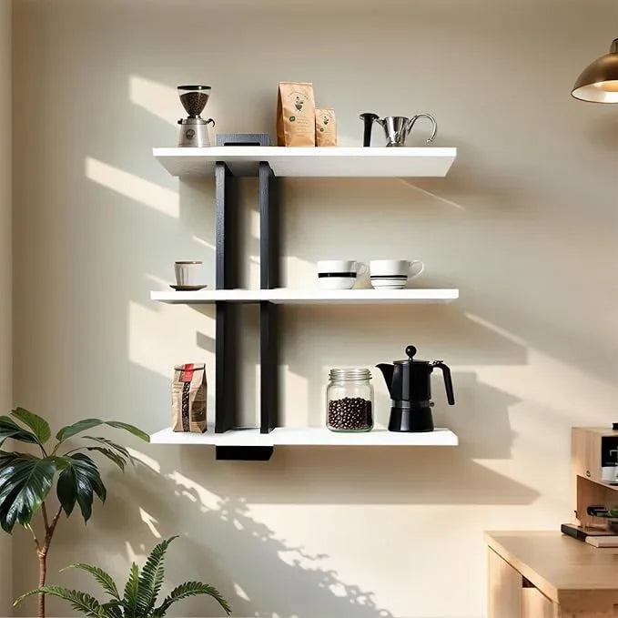 Floating Shelves for Wall 3 Tier White Bathroom Shelf Wall Mounted Black Modern Pine Wooden Shelves Rack for Livingroom Bedroom Kitchen Book Plants Organizers and Storage Decor - ModernBath