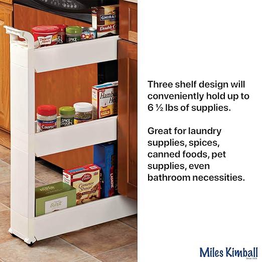 Miles Kimball Slim Storage Cart with 3 Baskets/Shelves and Rolling Casters for Kitchen, Laundry, and Small Space Storage, Durable Plastic - Measures 21" Long x 5" Wide x 28 1/4" High - ModernBath