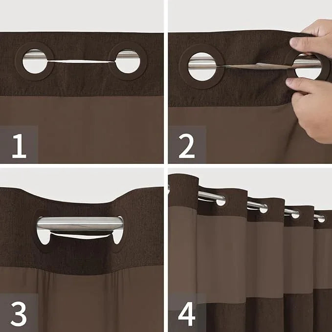 eachope Long No Hooks Needed Linen Textured Shower Curtain with Snap-in Fabric Liner Set,Hotel Luxury Decor Shower Curtains for Bathroom,Waterproof & Washable,71Wx80H,Brown - ModernBath