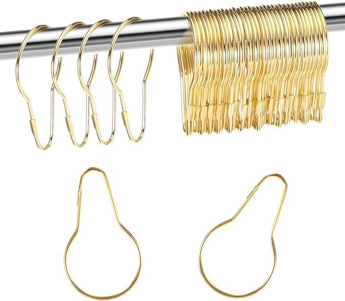 Queekay 100 Pieces Metal Shower Curtain Hooks Hanging Clips Metal Practical Shower Curtain Rings Hangers for Bathroom Bedroom Kitchen Home Applications(Gold,2.7x1.5'') - ModernBath