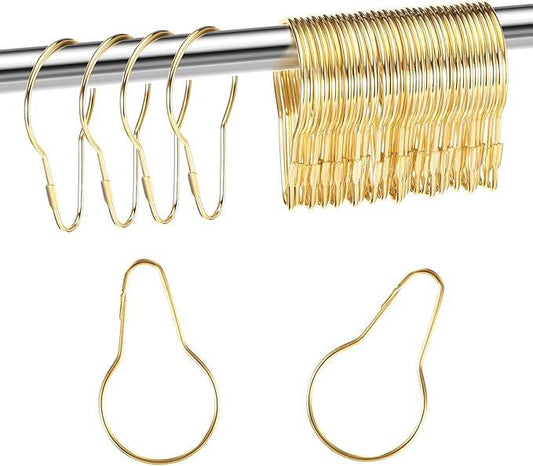 Queekay 100 Pieces Metal Shower Curtain Hooks Hanging Clips Metal Practical Shower Curtain Rings Hangers for Bathroom Bedroom Kitchen Home Applications(Gold,2.7x1.5'') - ModernBath