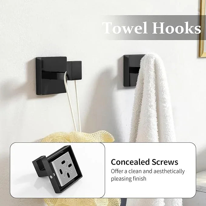 Matte Black Bathroom Accessories Hardware Set 5-Piece, Stainless Steel Towel Racks for Bathroom, 16 Inch Bath Towel Bar Set Wall Mounted - ModernBath