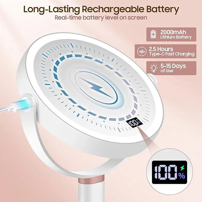 GOMIPURU Makeup Magnifying Mirror with Light 30X/1X, Digital Display, 2-Sided Touch Control, Makeup Mirror with 3 Color Lights,360° Rotate, Height Adjustable Lighted Magnifying Mirrors for Desk Travel - ModernBath