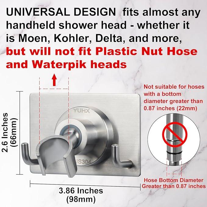 Shower Head Holder All Metal Strong Adhesive and Drilling Screws Two Installation Methods, Adjustable Handheld Shower Head Mount,Stainless Steel Hand held Showerhead Wand Bracket - ModernBath