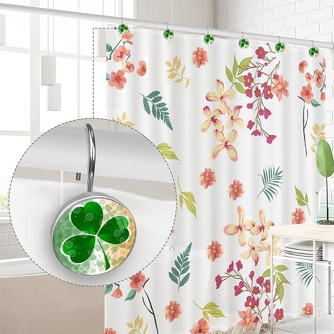 St. Patrick's Day 12pcs Clover Shower Curtain Hooks, Decorative Shower Curtain Hanger Rings Roller, Stainless Steel Round Shower Rings Hangers for Bathroom - ModernBath