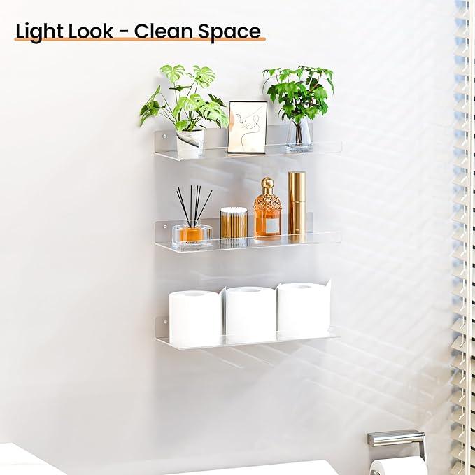 upsimples 4 Pack 15x6 Inches Acrylic Bathroom Shelves for Wall, Floating Bathroom Shelves Over Toilet, Storage Shelf for Toilet Paper, Towels and Toiletries, Clear - ModernBath