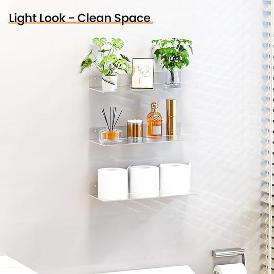 upsimples 4 Pack 15x6 Inches Acrylic Bathroom Shelves for Wall, Floating Bathroom Shelves Over Toilet, Storage Shelf for Toilet Paper, Towels and Toiletries, Clear - ModernBath