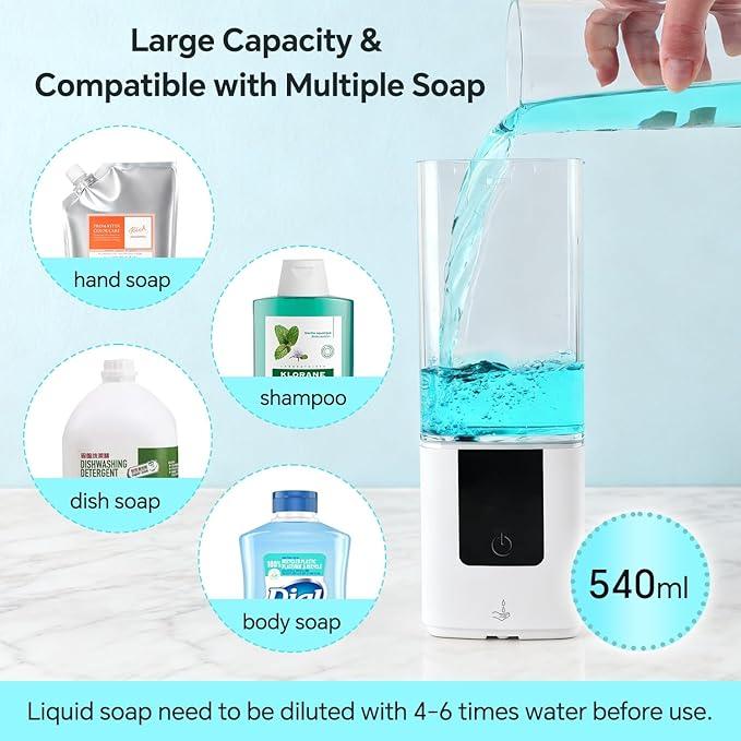 LAOPAO Automatic Soap Dispenser Wall Mount Rechargeable Liquid Soap Pump for Kitchen, Touchless Soap Dispenser for Dish/Hand/Shower Soap, Home & Commercial, 540ml, White - ModernBath