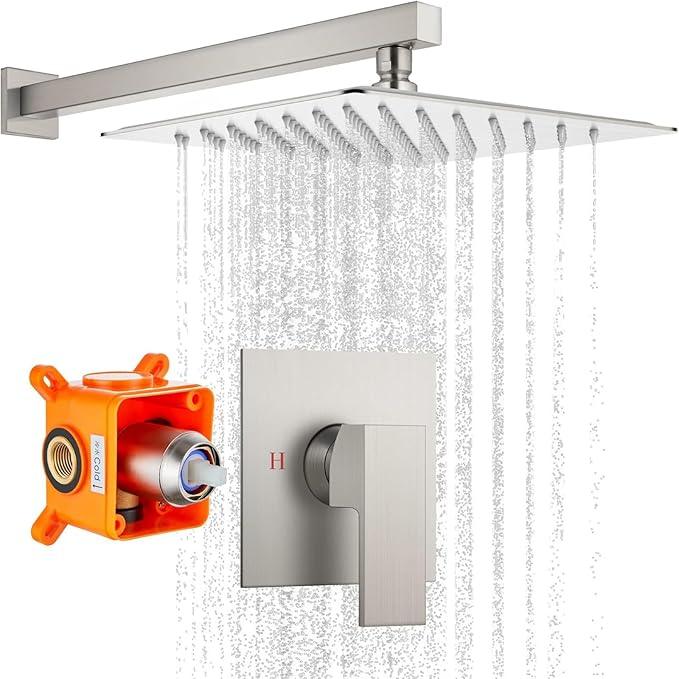 gotonovo Rainfall Shower Faucet Set System Shower Trim Kit with 10 Inch Rain Shower Head Bathroom Mixer Shower Complete Combo Single Handle Wall Mounted Female Thread Rough-in Valve Brushed Nickel - ModernBath