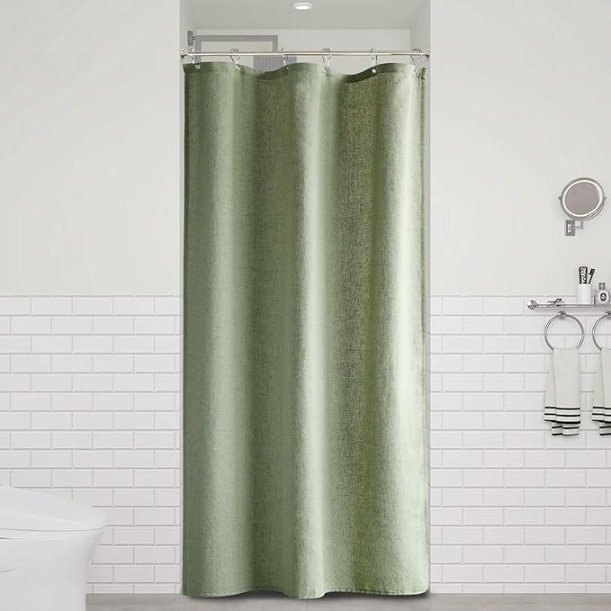 Naturoom 36 Inch Shower Curtain - Stall Narrow Half Green Linen Ultra Thick Fabric Shower Curtain Set with Hooks, Boho Farmhouse Rustic RV Camper Bath Curtains for Bathroom, Sage Green, 36 x 72 - ModernBath