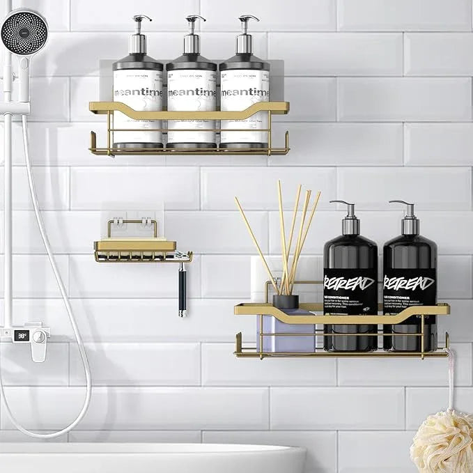 BATHDESIGN Shower Caddy Shelves Organizer Rack, 3 Pack Shower Caddy with Soap Holder,No Drilling Wall Mounted Self Adhesive Shower Shelves for Inside Shower,Matte Gold - ModernBath
