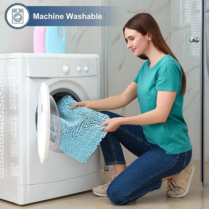 Smiry Luxury Chenille Toilet Rugs U-Shaped 24x20, Soft Absorbent Non-Slip Contour Bathroom Rugs for Toilet, Machine Washable Contoured Bath Mats, Sky Blue - ModernBath