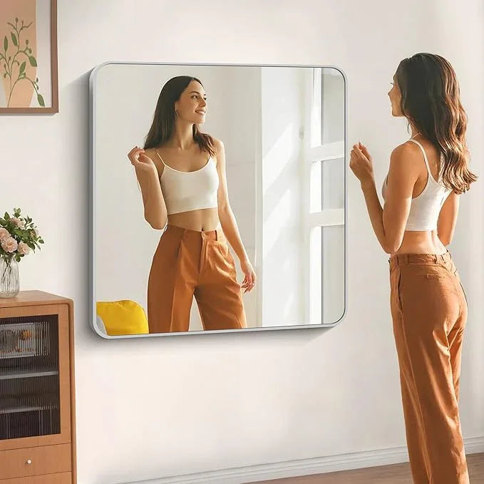 DESBING 42" x 42"Bathroom Mirror, Silver Wall Mirror with Metal Frame, Decorative Rectangular Vanity Mirror for Bedroom Bathroom Living Room Entryway (Horizontal/Vertical) - ModernBath