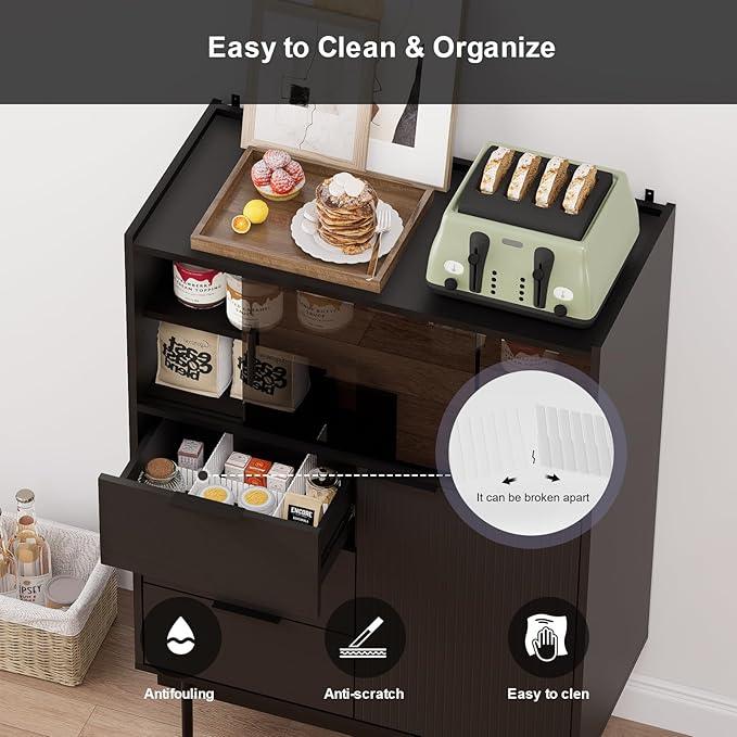 MEISSALIVVE Sideboard Cabinet, 31.5" x 45" Buffet Cabinet with Storage, Black Sideboard with 2 Sliding Doors & 3 Drawers, Coffee Bar Modern Entryway Storage for Living Room, Bedroom, Kitchen - ModernBath