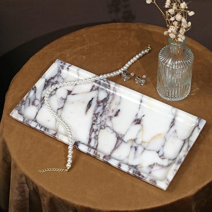 Natural Marble Tray, Coffee Table, Food, Fruit, Paper Cup, Cake Display, Coffee bar, Family Gatherings, Seasonal Holiday Decoration Tray(Viola-rectangle-11 x5 x0.7) - ModernBath