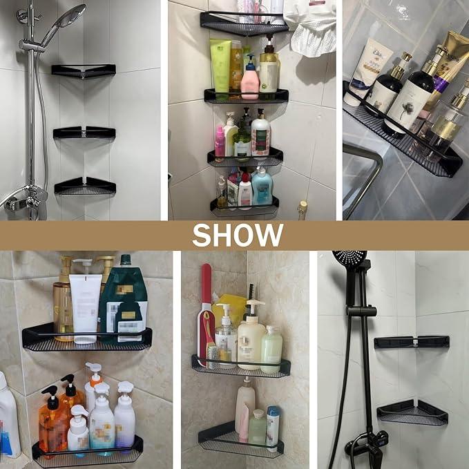 Corner Shower Caddy, 2 Pack Adhesive Bathroom Shelves，Acrylic Shower Shelf Rack, No Drilling Bathroom Organizers and Storage Racks,Black - ModernBath