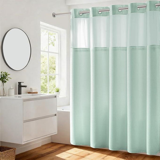 River Dream Heavyweight No Hooks Required Dotted Waffle Weave Shower Curtain with Snap in Liner - 71W x 74H,Hotel Grade,Spa Like Bath Curtain,Misty Blue - ModernBath