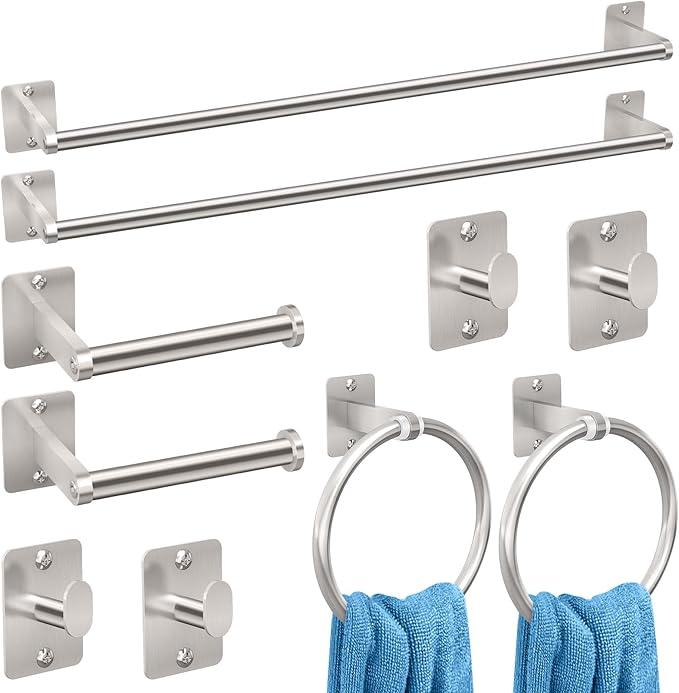 Brushed Nickel Bathroom Accessories Set, 10 Pieces Bathroom Hardware Set, 24 inch Towel Bar, Towel Racks for Bathroom, Robe Towel Hooks, Toilet Paper Holder Wall Mounted - ModernBath