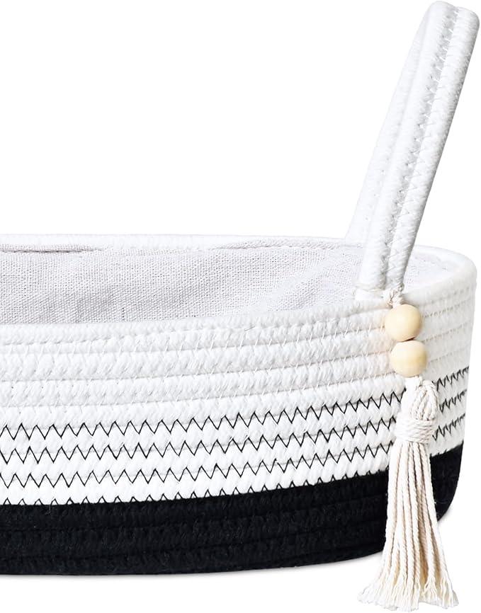 ABenkle Small Storage Basket for Toilet Tank Top - Jute Rope Woven Organizer with Handle, Boho Countertop Bathroom Decor, Toilet Paper Holder, 13x6x4 Inch - ModernBath