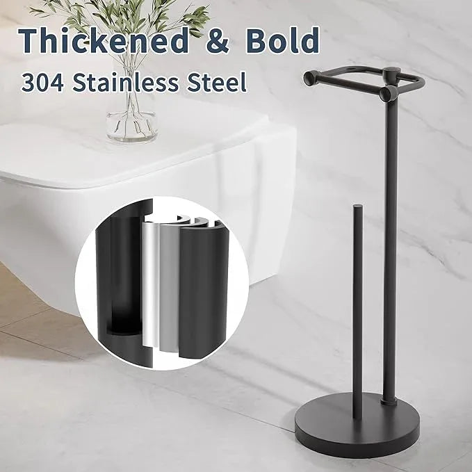 Toilet Paper Holder Stand, Post Pivoting Design Free Standing Toilet Paper Holder with Storage for 4 Rolls, SUS304 Stainless Steel Tissue Holder with Reserve, Heavy-Duty Base (Matte Black) - ModernBath