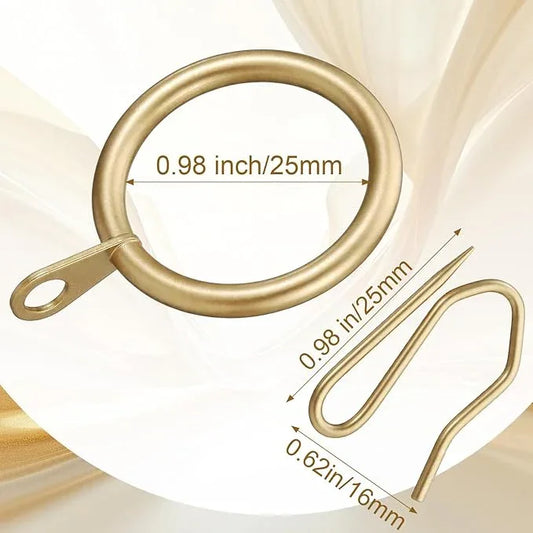 Hotop 30 Pcs Metal Drapery Curtain Rings 0.98/1.26/1.65 inch Interior Diameter and 30 Pcs Hanging Curtain Drapery Pin Hooks for Window Door Shower(Champagne Gold,25mm) - ModernBath