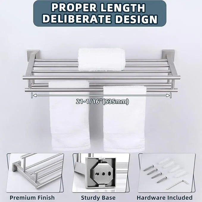 Towel Rack for Bathroom Brushed Nickel, Angle Simple SUS304 Stainless Steel Bath Towel Holder with Shelf for Wall 23.62 Inches - ModernBath