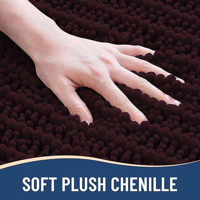 Arotive Luxury Chenille Bathroom Rug Mat, Extra Soft Thick Absorbent Shaggy Bath Rugs, Non-Slip Machine Wash Dry, Plush Bath Mats for Bathroom, Shower and Tub, 30x20, Black Cherry - ModernBath