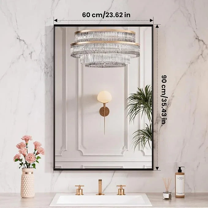 LOAAO Black Bathroom Mirror 24"X36" for Wall, Rectangle Bathroom Vanity Mirror, Hangs Vertically or Horizontally, Easy to Install, Modern Design - ModernBath