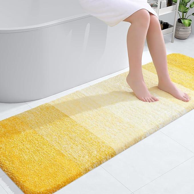 OLANLY Bathroom Runner Rugs 59x20, Extra Soft Absorbent Microfiber Bath Rugs, Rubber Backing, Quick Dry, Machine Washable Bath Mats for Bathroom Floor, Tub and Shower, Home Decor Accessories, Yellow - ModernBath