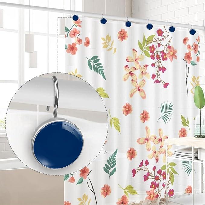 Navy Shower Curtain Hooks Set of 12 Rustproof Metal Decorative Shower Hooks for Curtains Rods Blue Shower Curtain Rings for Bathroom Living Room Bedroom - ModernBath