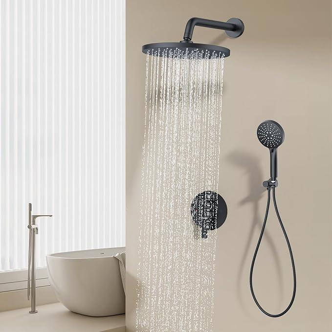 KOJOX Shower System- High Pressure Shower Head- 3 Setting Headheld Shower Head Fixtures- Shower Valve Included (Matte Black) - ModernBath