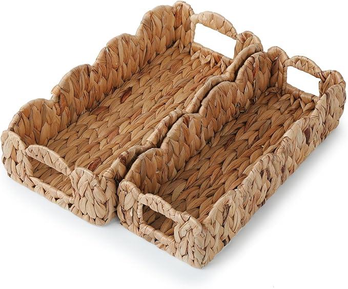 YANGQIHOME Toilet Paper Basket, Water Hyacinth Toilet Tank Basket for storage, Scalloped Baskets for Bathroom Decor, Bedroom Nursery Room Kitchen, 2 pack - ModernBath
