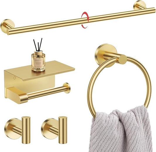 5-Piece Towel Bar Set Brushed Gold Bathroom Hardware Accessories Set Upgraded Toilet Paper Holder with Shelf Towel Holder Set for Bathroom Stainless Steel Wall Mounted - ModernBath