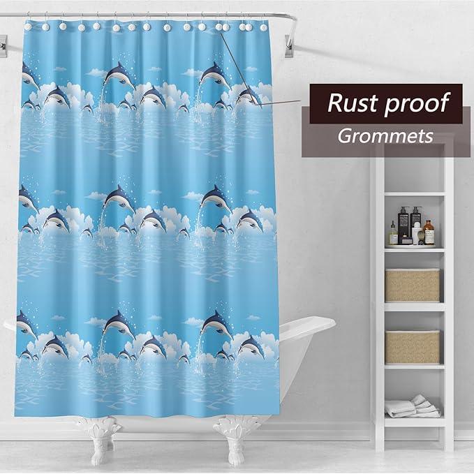 TIKABC Shower Curtain Liner, 4G PEVA Blue Dolphin Shower Liner, Plastic Waterproof Shower Curtains, 72x72 inch with Grommet Holes 3 Magnetic Weights - ModernBath