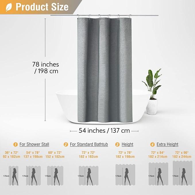 BTTN Stall Fabric Shower Curtain, 54x78 Inch Long Linen Textured Heavy Duty Small Cloth Shower Curtain Set with 10 Plastic Hooks, Narrow Hotel Spa Luxury Weighted Bath Curtains for Bathroom, Gray/Grey - ModernBath