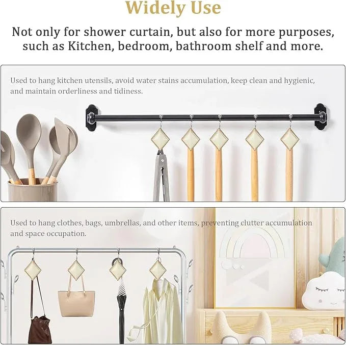 Decorative Beige Shower Hooks, 12-Pack with 5 Smooth-Glide Roller Balls, Rust-Resistant for Bathroom Bedroom Living Room Decor - ModernBath