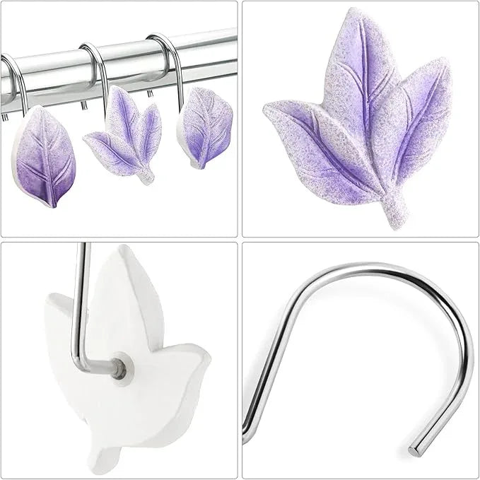 Gibelle 12PCS Leaves Shower Curtain Hooks, Purple Plant Leaf Decorative Shower Curtain Hooks Metal Rustproof Cute Eucalyptus Shower Curtain Rings Bathroom Decoration Accessories - ModernBath