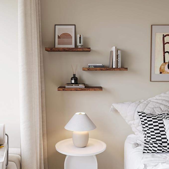 Floating Shelves for Wall Set of 3, 16" Rustic Brown Floating Shelves, Home Decor, Frame Display Wall Shelf for Bedroom, Kitchen, Bathroom, Living Room - ModernBath