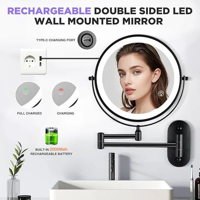 VORREMIRR Wall Mounted Makeup Mirror: 1x/20X Magnifying Mirror with Light, 8.5" Double Sided Lighted Makeup Mirror with Magnification, Vanity Mirror for Bathroom, Brush Black - ModernBath