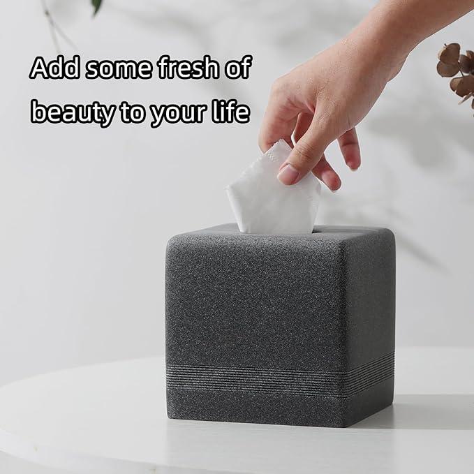 Haocoott Tissue Box Cover Square, Resin Facial Tissue Holder Covers Cube Toilet Paper Holder Case Dispenser Home Decorative for Bathroom Kitchen Bedroom Living Room Office (Black) - ModernBath