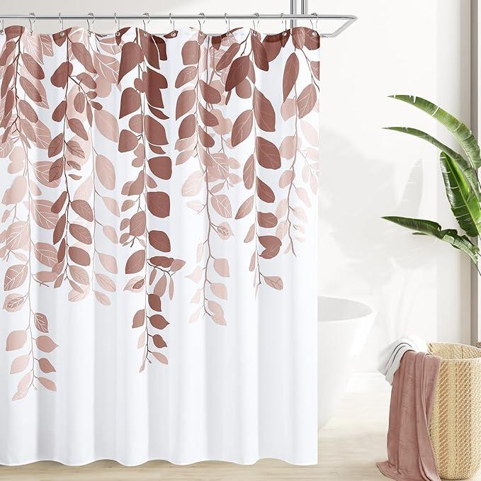 BOODII Rustic Brown Shower Curtain for Bathroom Botanical Eucalyptus Nature Eucalyptus Shower Curtain Set Floral Leaves Waterproof Bathroom Bath Curtains with Hooks 72x72 - ModernBath