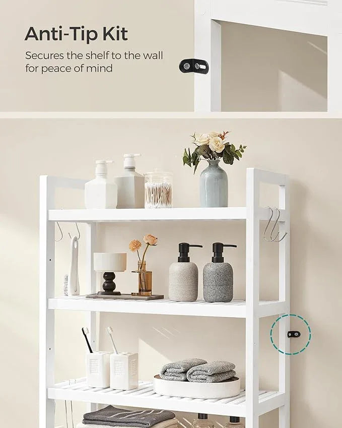 SONGMICS Over The Toilet Storage, 4-Tier Over Toilet Bathroom Organizer with Adjustable Shelves, 10.2 x 24.8 x 72.8 Inches, Space-Saving, Cloud White UBTS041W01 - ModernBath