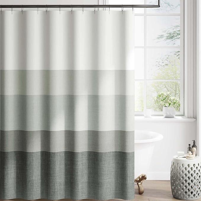 jinchan Extra Long Ombre Cloudy Grey Striped Shower Curtain Waterproof Fabric Shower Curtains for Bathroom Gradual Color Minimalist Modern Neutral with 12 Hooks 70x84 inches - ModernBath